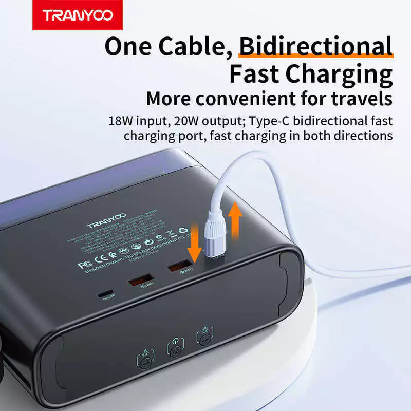 Tranyoo L5 50000mAh 22.5W Powerbank Original Bidirectional Fast Charging With Colorful LED lights