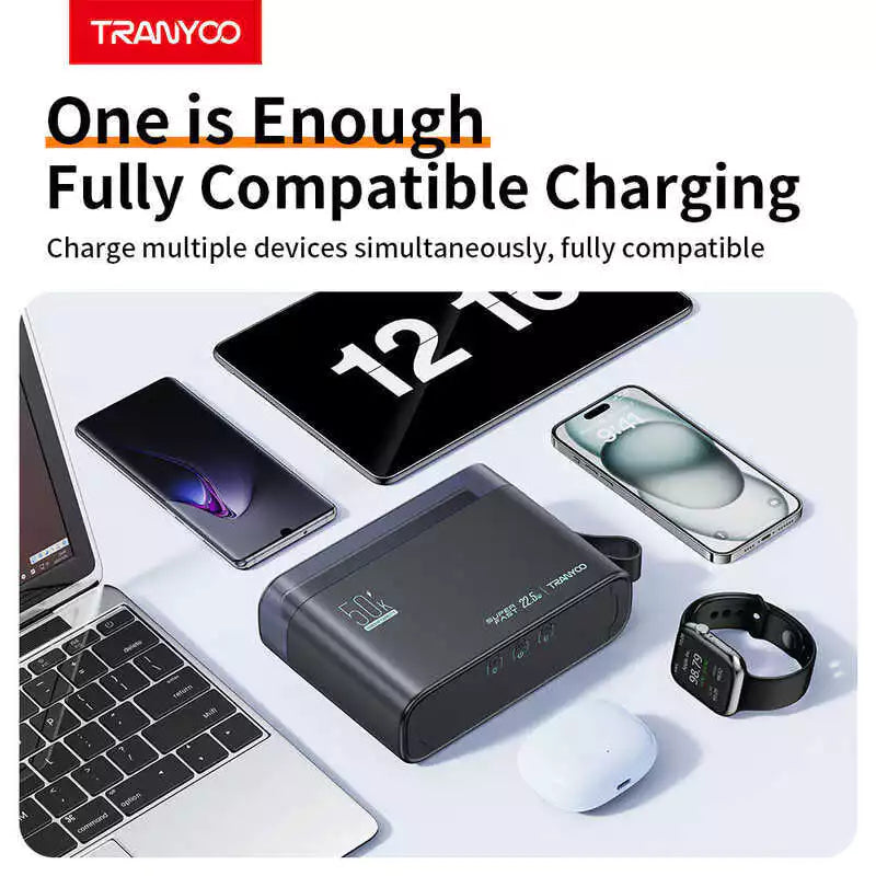 Tranyoo L5 50000mAh 22.5W Powerbank Original Bidirectional Fast Charging With Colorful LED lights
